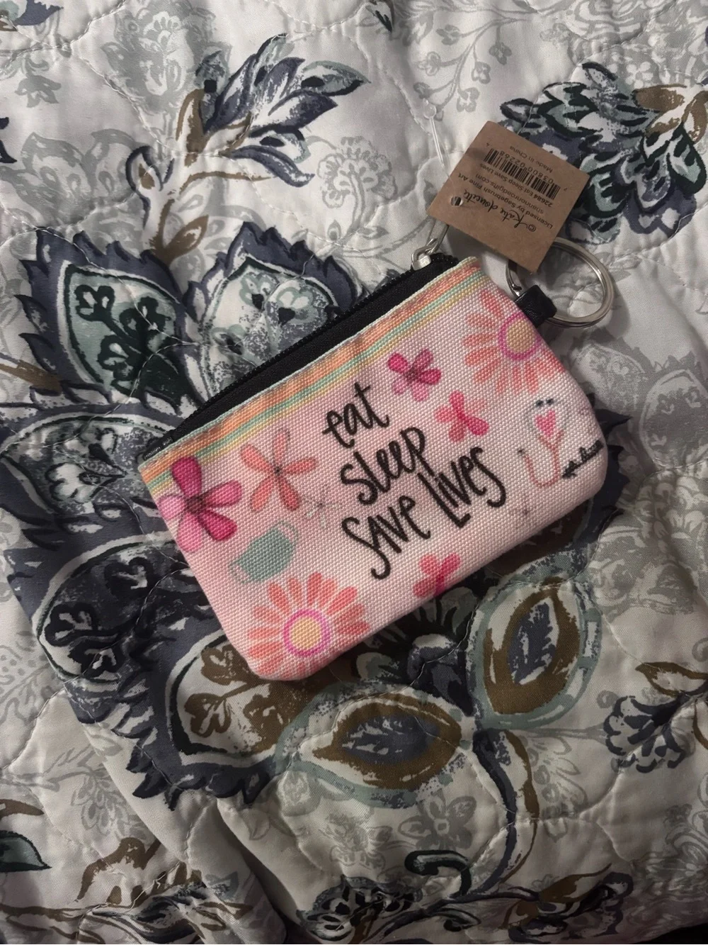 Simply Southern Floral Pink Coral Card Holder Keychain